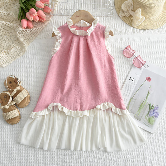 Girls' Patchwork Mesh Princess Dress
