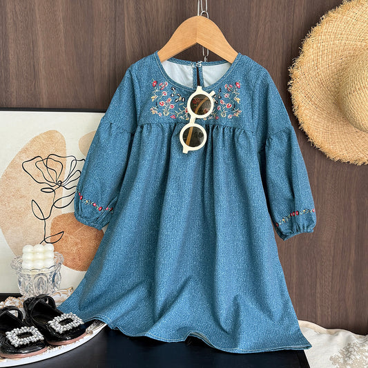 Girls' Floral Printing Vintage Dress