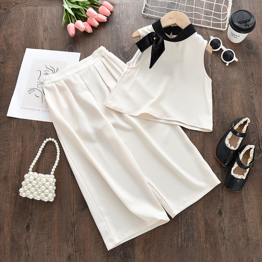 Girls' Contrast Colors Elegant Trousers Set