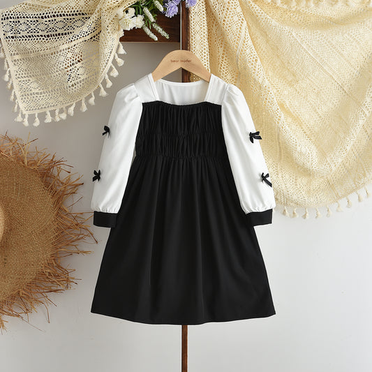 Girls' Bow-knot Patchwork Elegant Dress