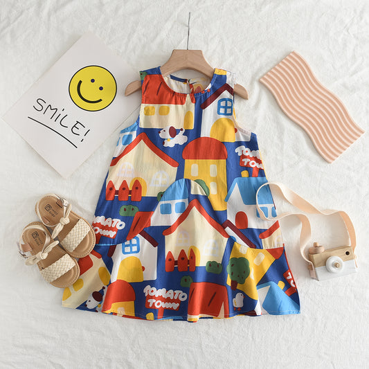 Girls' Cartoon Printing Casual Dress