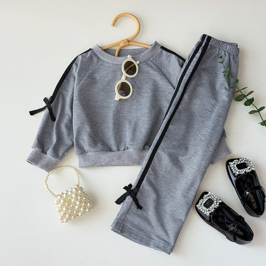 Girls' Bow-knot Casual Sweatshirt Set