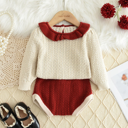 Girls' Christmas Knitted Top+Shorts Baby Set