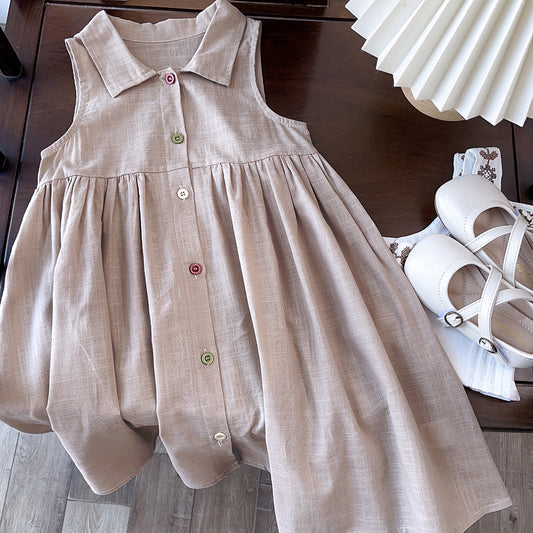 Girls' Colorful Buttons Cotton Dress