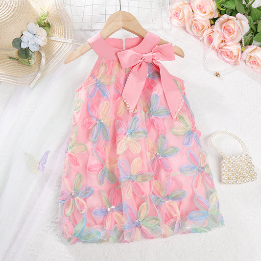 Girls' Multicolored Flowers Mesh Dress