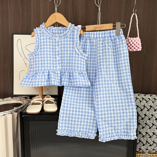 Girls' Classic Plaid Pattern Cute Set