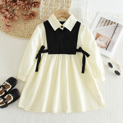 Girls' Long Sleeve Patchwork Shirt Dress