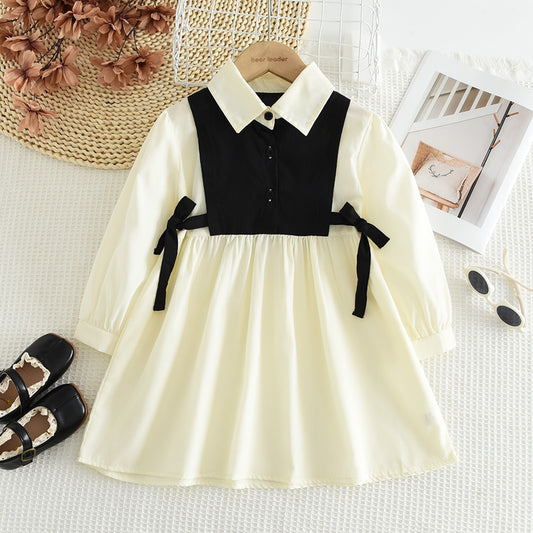 Girls' Long Sleeve Patchwork Shirt Dress