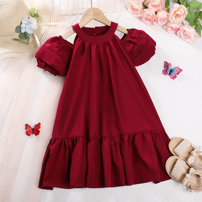 Girls' Short Sleeve Elegant Ceremonial Dress
