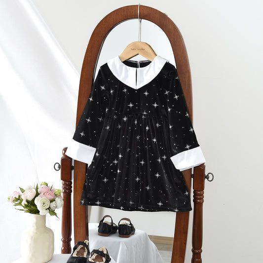 Girls' Starry Velvet Elegant Dress