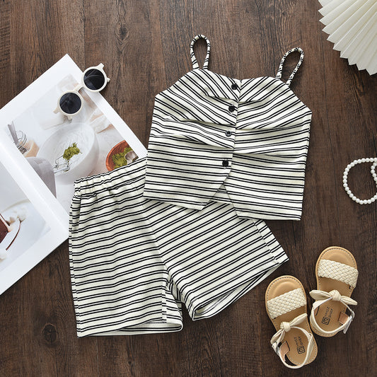 Girls' Stripes Sun-top+Shorts Vacation Set
