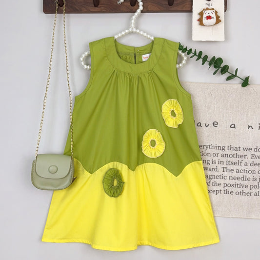 Girls' Patchwork Contrast Colors Casual Dress