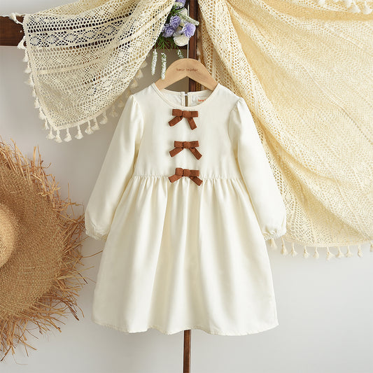 Girls' Bow-knot Contrast Color Casual Dress