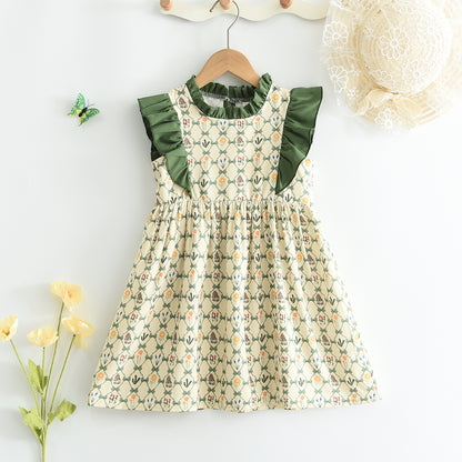 Girls' Cartoon Printing Ruffle Dress