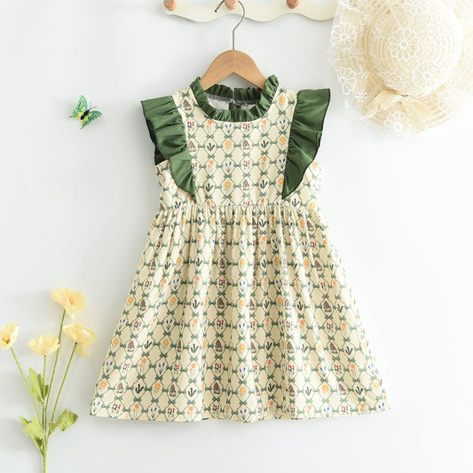 Girls' Cartoon Printing Ruffle Dress