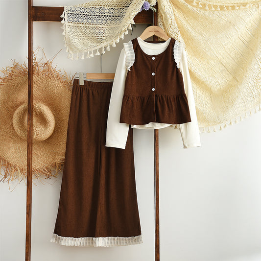 Girls' Long Sleeve T-shirt+Vest+Trousers 3pcs Set