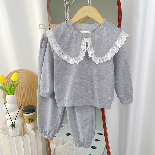 Girls' Lace Collar Simple Style Casual Set