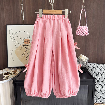 Girls' Bow-knot Loose Style Casual Trousers