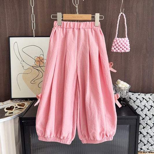 Girls' Bow-knot Loose Style Casual Trousers