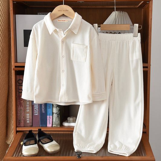 Striped Corduroy Shirt+Pants 2pcs Autumn&Winter Fashion Set Holiday Girls&Boys Clothes