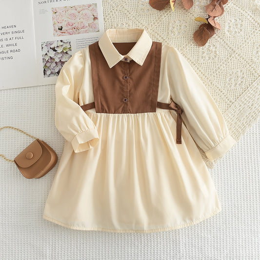 Girls' Long Sleeve Patchwork Shirt Dress