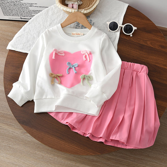 Girls' Cartoon Sweatshirt+Skirt Cute Set
