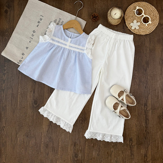 Girls' Lace Top+Trousers Kids Cute Set