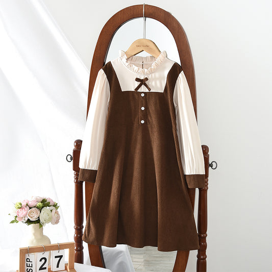 Girls' Long Sleeve Patchwork Vintage Dress