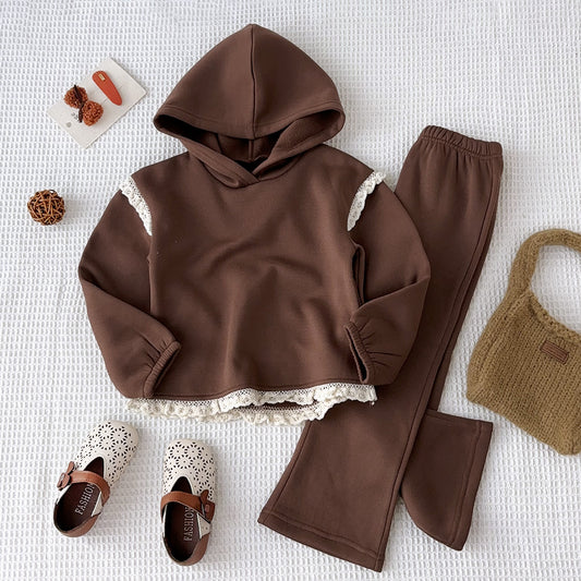 Girls' Lace Hoodie+Pant Vintage Set
