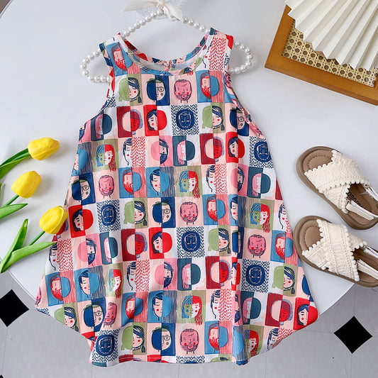 Girls' Cartoon Printing Unique Art Dress