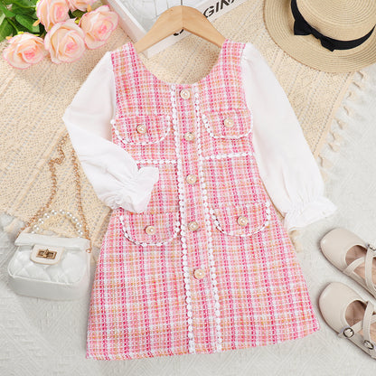 Girls' Plaid Pattern Elegant Dress