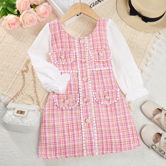 Girls' Plaid Pattern Elegant Dress