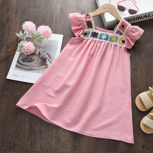 Girls' Ethnic Style Knitting Patch Dress