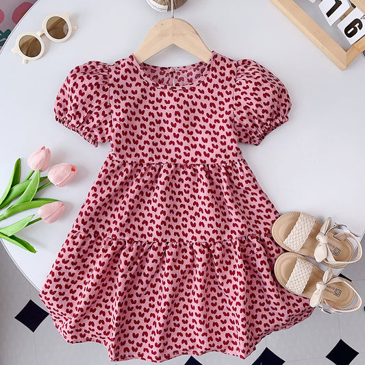 Girls' Cartoon Print Patchwork Casual Dress