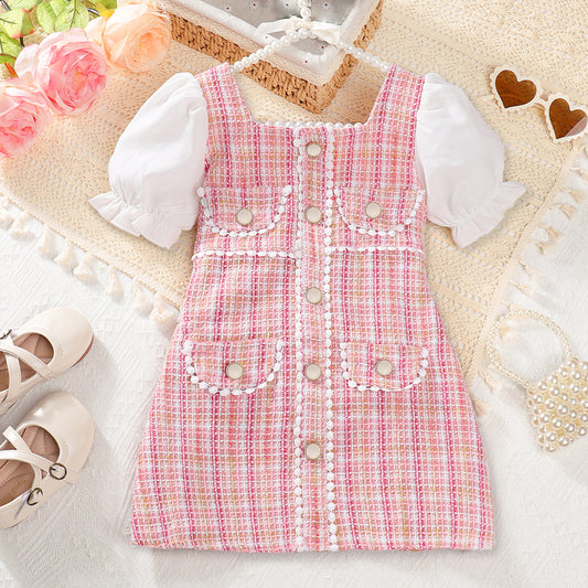 Girls' Elegant Style Plaid Dress