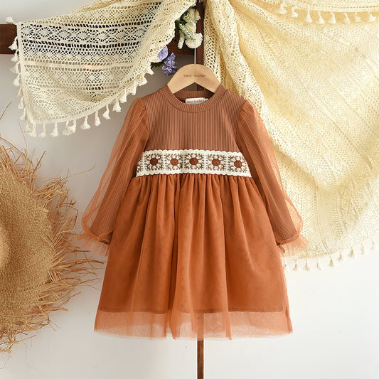 Girls' Ethnic Patchwork Mesh Princess Dress