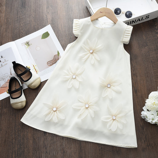Girls' Elegant Three-dimensional Floral Dress