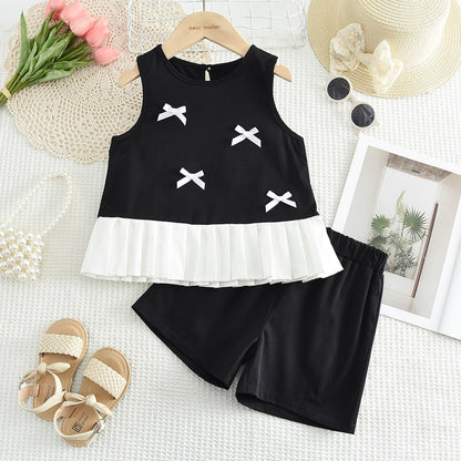 Girls' Bow-knot Top+Shorts Elegant Set