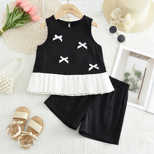 Girls' Bow-knot Top+Shorts Elegant Set