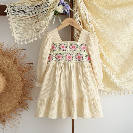 Girls' Organic Cotton Knitted Patch Comfy Dress