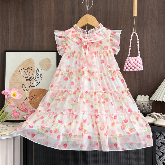 Girls'  Bow-knot Floral Princess Party Dress
