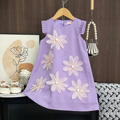 Girls' Elegant Three-dimensional Floral Dress