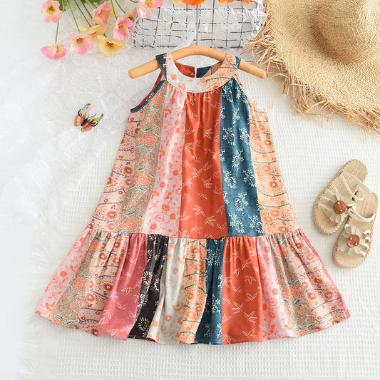 Girls' Ethnic Style Printing Sun Dress