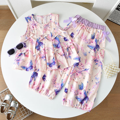 Girls' Butterfly Printing Bow-knot Set