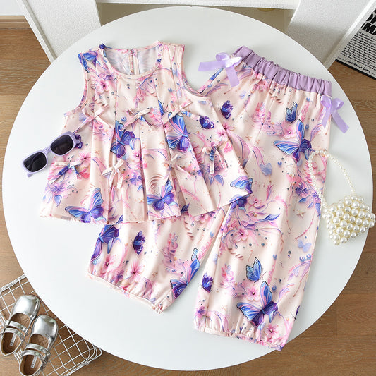 Girls' Butterfly Printing Bow-knot Set