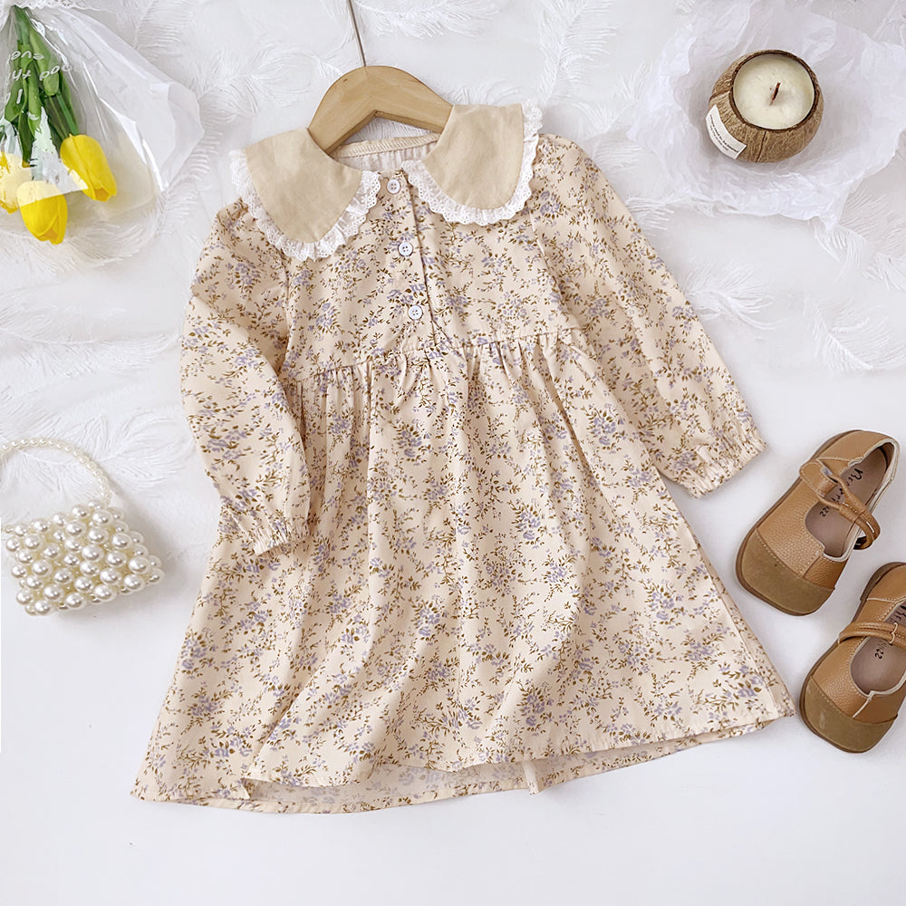 Girls' Lace Floral Printing Vintage Dress