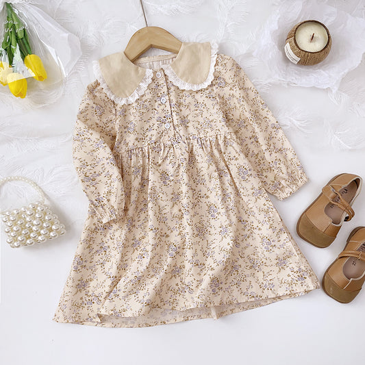 Girls' Lace Floral Printing Vintage Dress