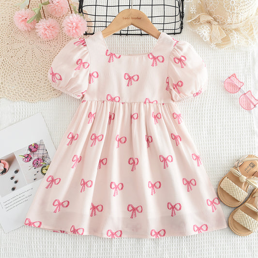Girls' Bow-knot Printing Princess Dress