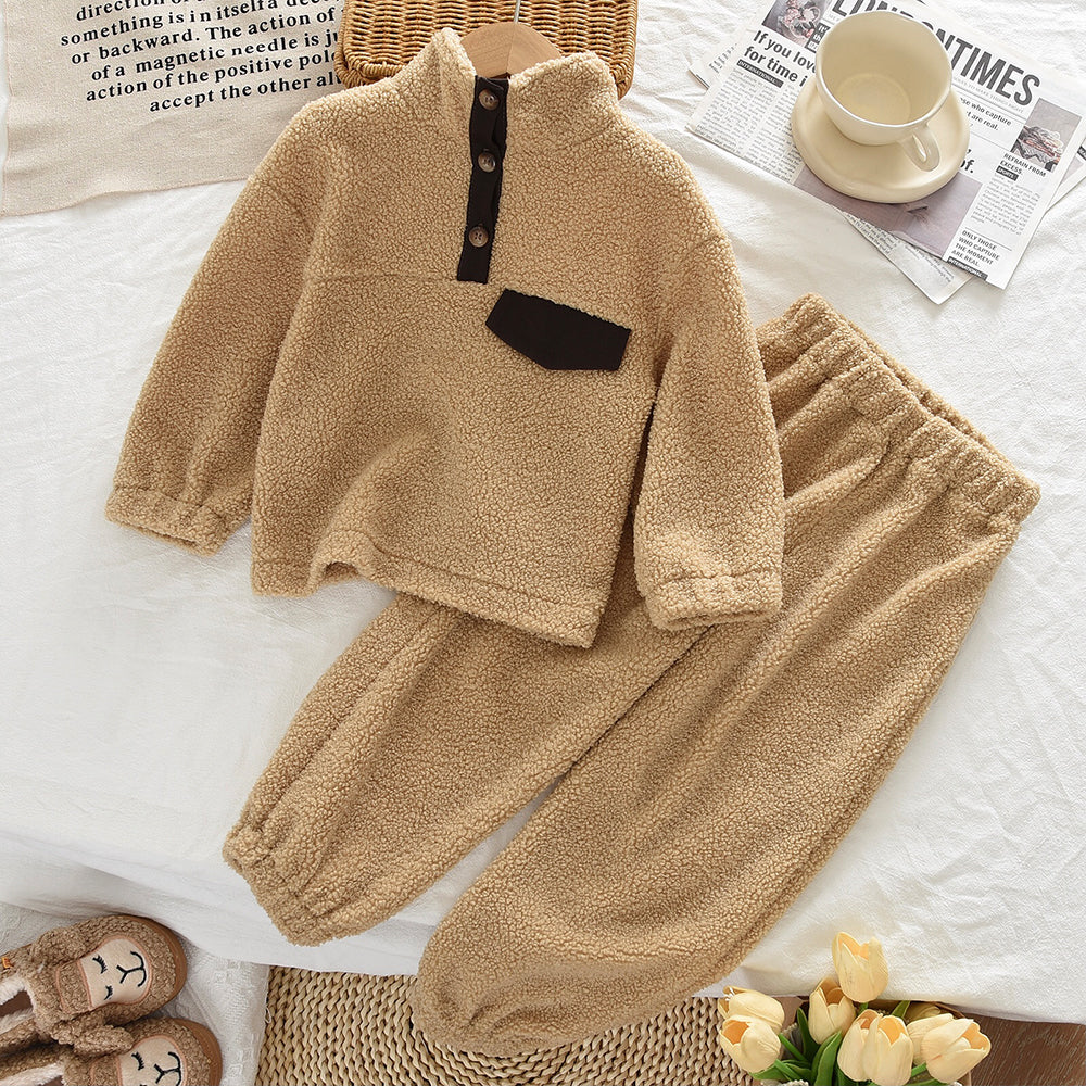 High Necked Furry Top Casual Sweatpants Christmas&New Year Warm Kid Outfit