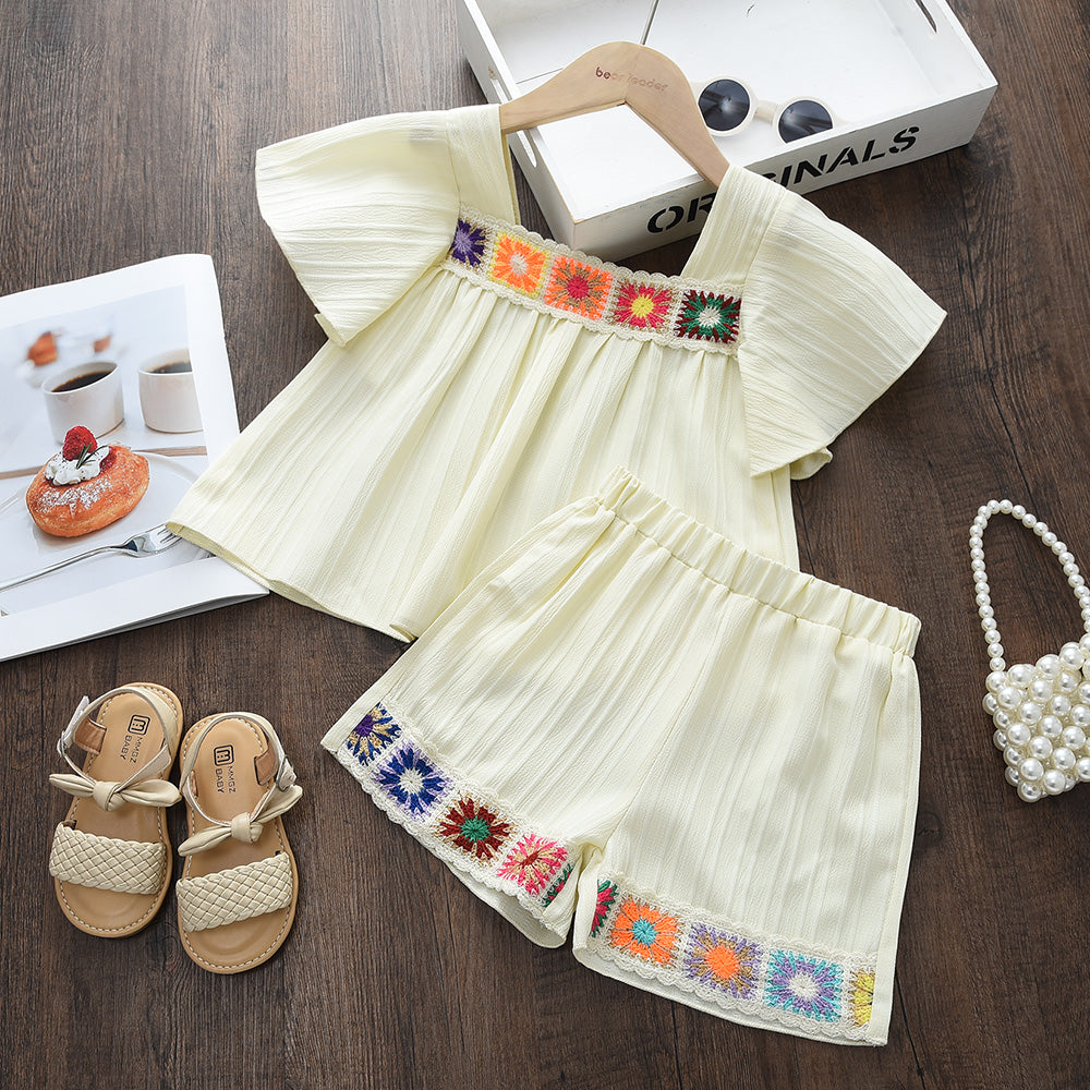 Girls' Ethnic Style Patch Shorts Set